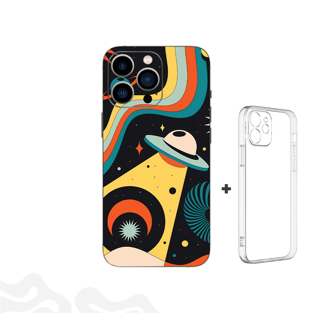 1 Retro Orbit Skin – Vintage UFO Voyage + Coque Transparente - Image 1