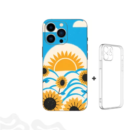 Sunlit Bloom Skin – Retro Sunflower Horizon + Coque Transparente