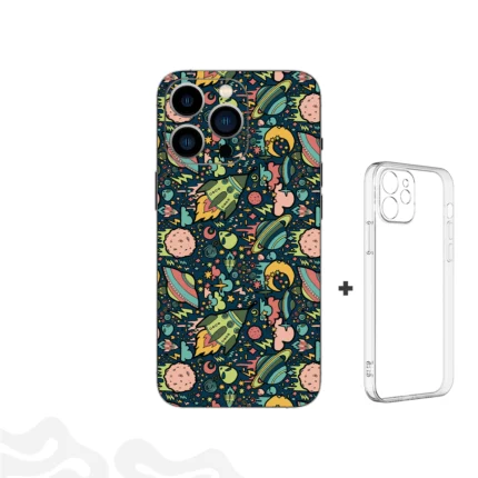 Cosmo Doodle Skin – Retro Space Fun + Coque Transparente