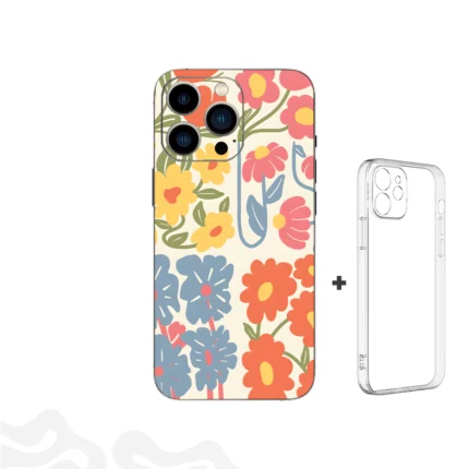Groovy Bloom Skin – Retro Floral Wave + Coque Transparente