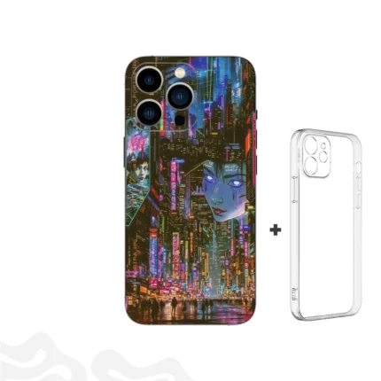 Neon Horizon Skin – Cyberpunk Japan + Coque Transparente