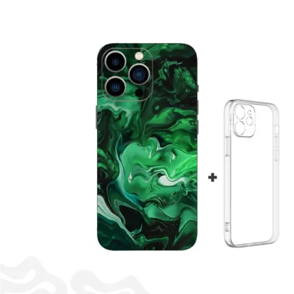 Emerald Flow Skin – Liquid Luxury + Coque Transparente