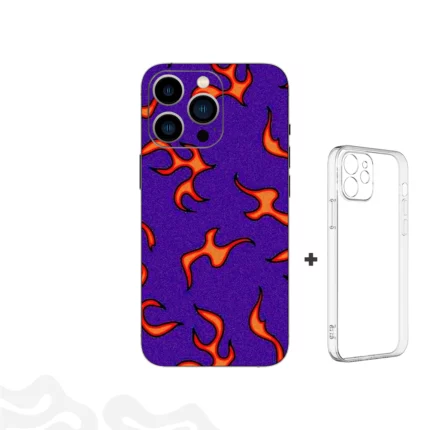Purple Ember Skin – Y2K Flame Pattern + Coque Transparente