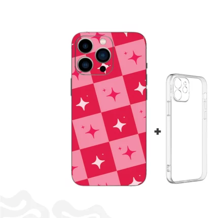 Pink Stars Grid Skin - Y2K Sparkle - Coque Transparent