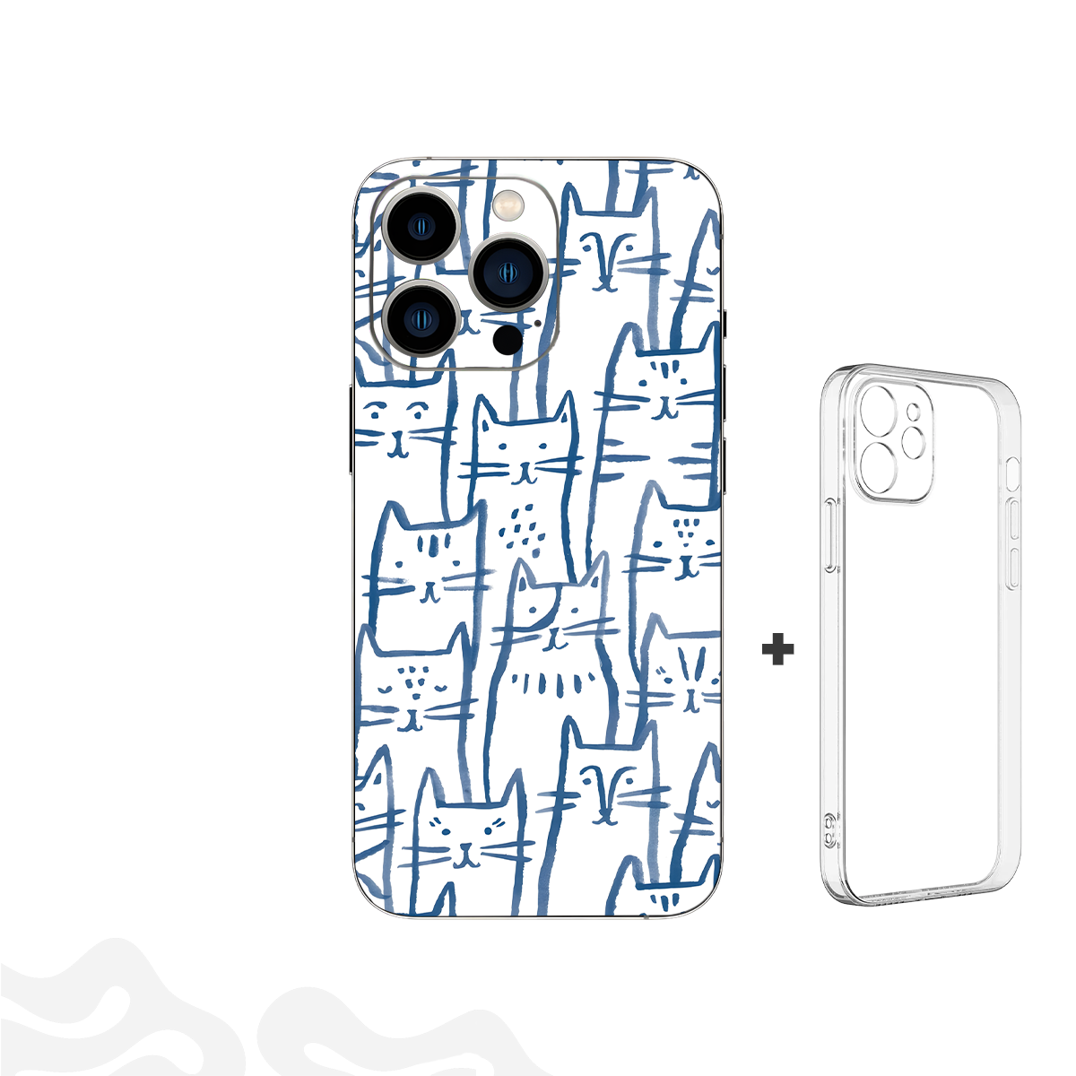 07 Blue Whiskers Skin – Cat Pattern Edition + Coque Transparente - Image 1
