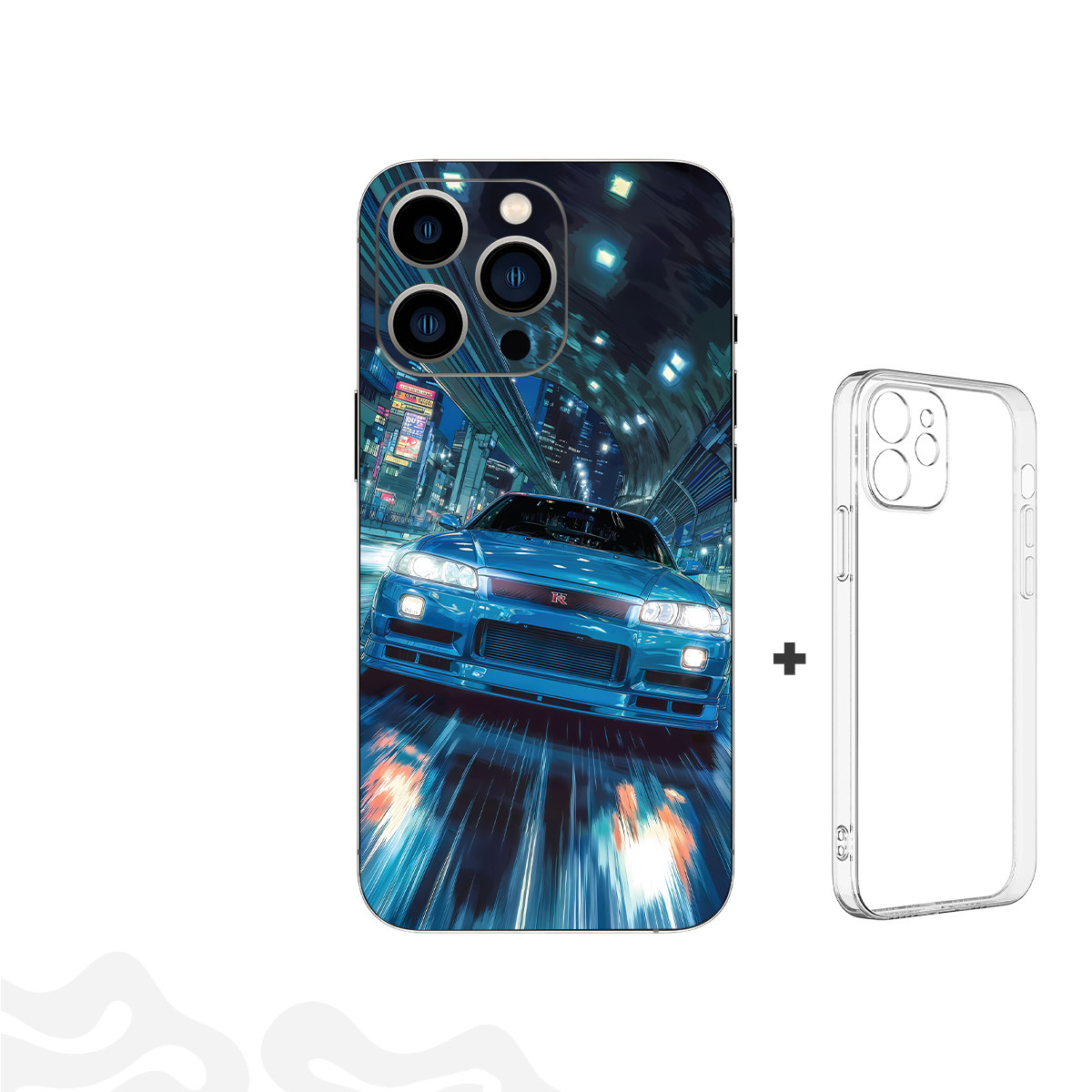 10 Midnight Drift Skin – Nissan Skyline R34 Neon Rush + Coque Transparente - Image 1